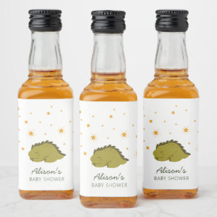 Green Dinosaur Twinkle Star Gender Neutral Mini Liquor Bottle Label