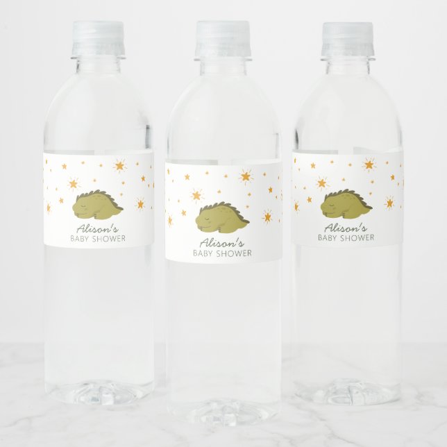 Green Dinosaur Twinkle Stars Gender Neutral Baby Water Bottle Label (Bottles)