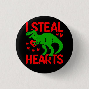 Green Dinosaur Valentine I Steal Hearts 1 Inch Round Button