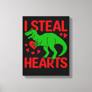Green Dinosaur Valentine I Steal Hearts Canvas Print
