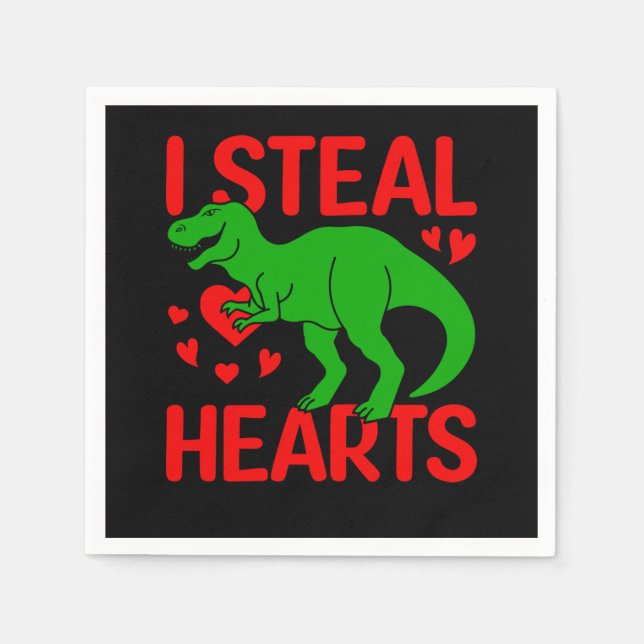 Green Dinosaur Valentine I Steal Hearts Napkin (Front)