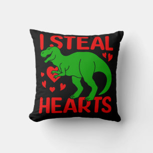 Green Dinosaur Valentine I Steal Hearts Throw Pillow