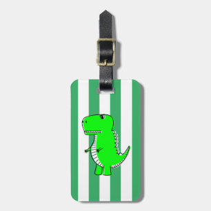 Green Dinosaur White Green Stripes Luggage Tag