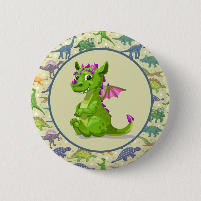 Green Dinosaurs  2 Inch Round Button (Front)