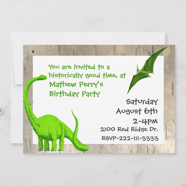 Green Dinosaurs Birthday Invitation (Front)
