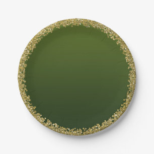 Green Dipped Gold Glitter Glam Sparkle Party Paper Plate