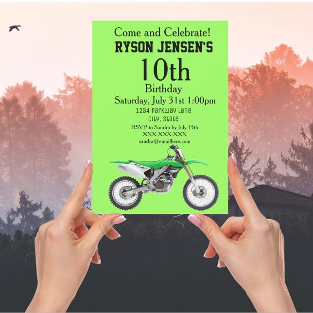 Green Dirt Vélo Sports Boy Invitations Anniversair (Créateur téléchargé)