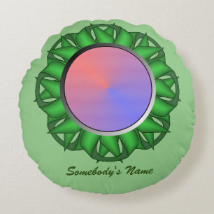 Green Disc Ribbon by Kenneth Yoncich Round Pillow