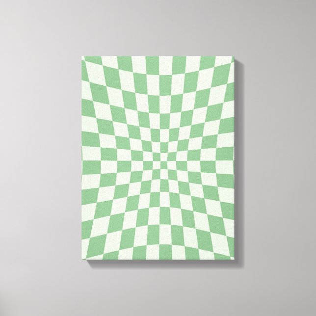 Green Distorted Checkerboard Pattern Canvas Print (Front)