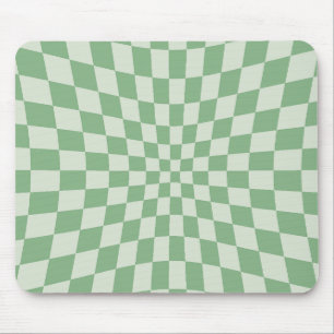 Green Distorted Checkerboard Pattern Mouse Pad