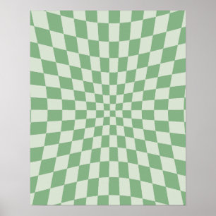 Green Distorted Checkerboard Pattern Poster