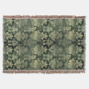 Green Distressed Damask Pattern Throw Blanket