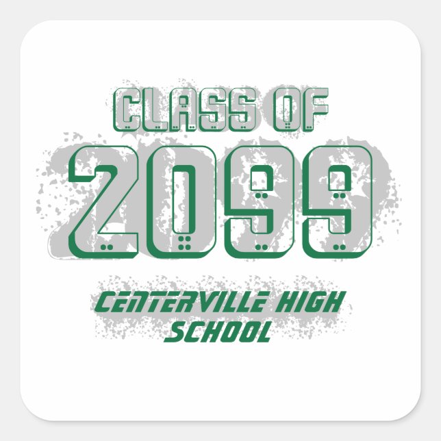 Green Distressed Modern Class of Square Sticker (Front)