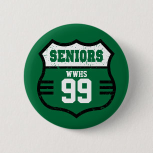 Green Distressed Seniors Road Sign 2 Inch Round Button