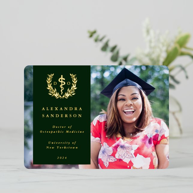 Green DO Asclepius Graduation Photo Announcement (Standing Front)