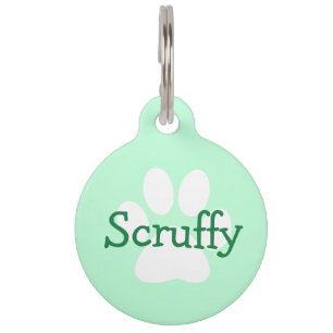 Green Dog Name and Address Paw Print Dog Tag