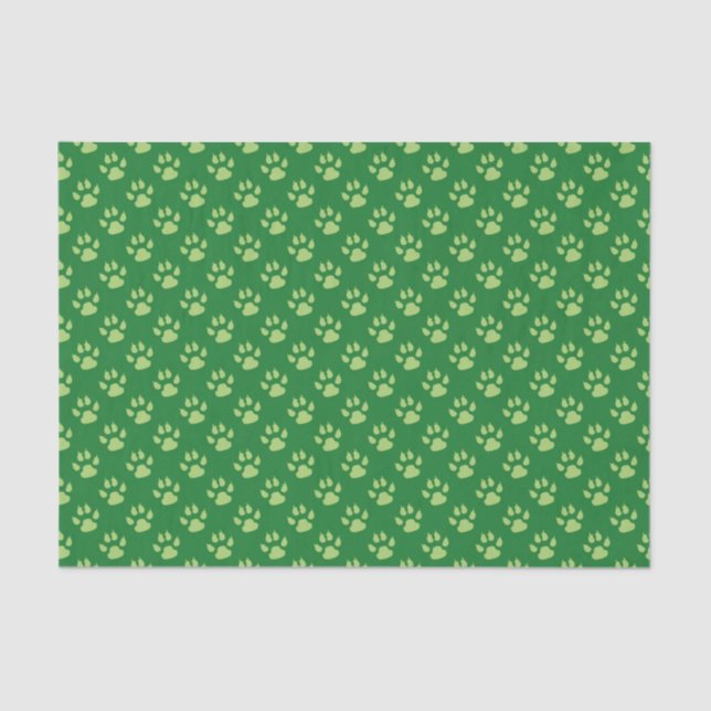 Green Dog Paw Print Christmas Tissue Paper (Front)