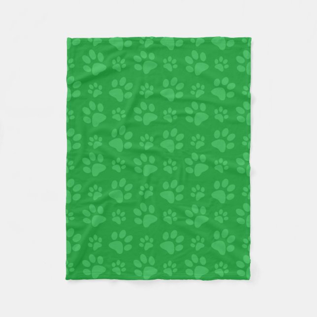 Green dog paw print fleece blanket (Front)