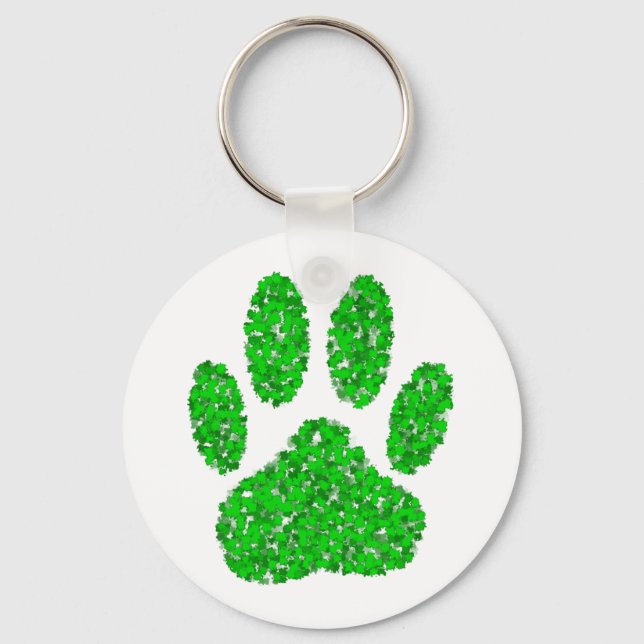 Green Dog Paw Print Keychain (Front)