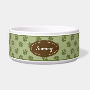 Green Dog Paws Pattern Brown Name Badge Rustic Pet