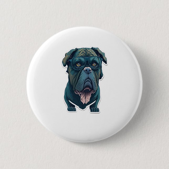 Green dog with glasses  2 inch round button (Front)