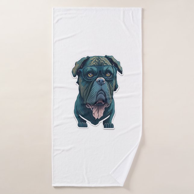 Green dog with glasses  bath towel (Bath Towel)