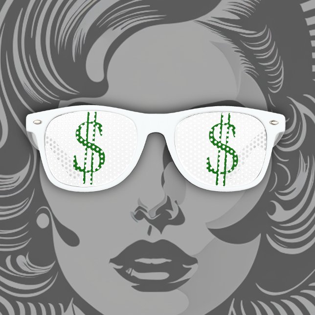 Green Dollar Signs in Your Eyes Retro Sunglasses (Creator Uploaded)