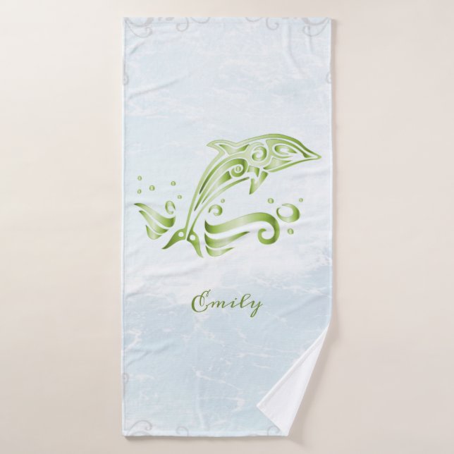 Green Dolphin Personalized Bath Towel Set (Bath Towel)