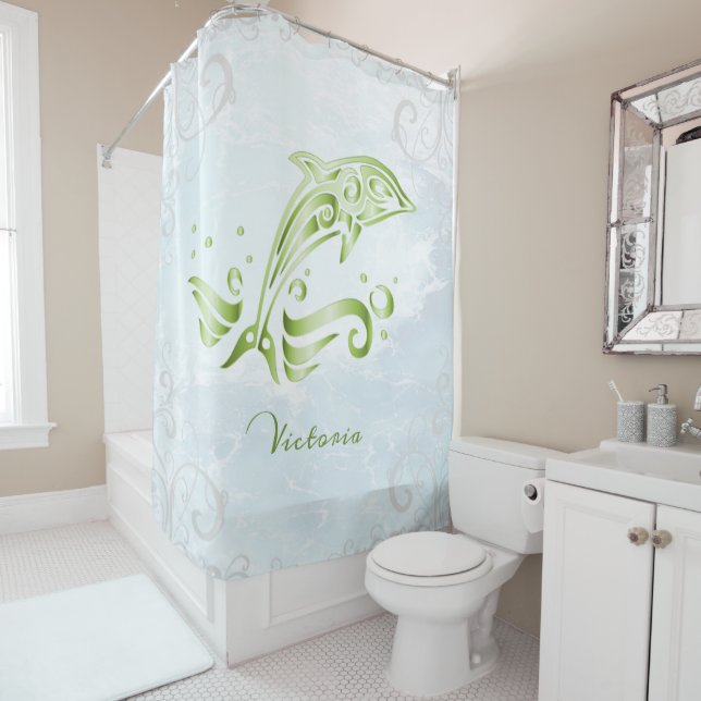 Green Dolphin Personalized Shower Curtain (In Situ)