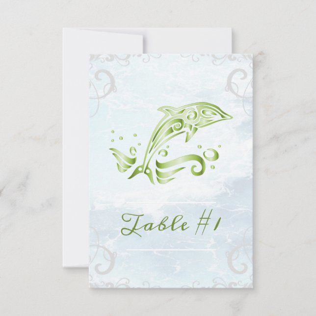 Green Dolphin Wedding Table Card (Front)