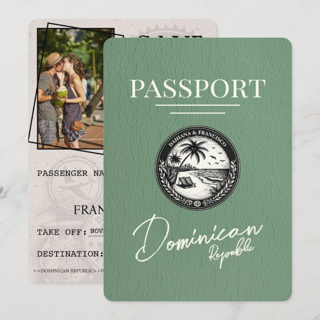 Green Dominican Republic Passport Save The Date (Front/Back)