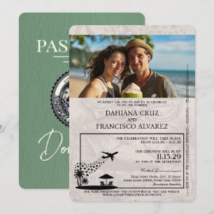 Green Dominican Republic Passport Wedding Invitation