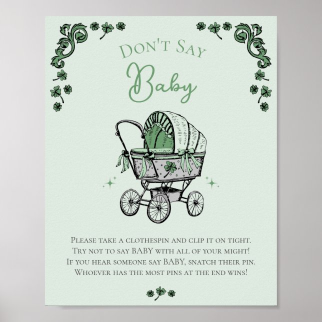 Green Don't Say Baby Winter Baby Shower Game Poster (Front)