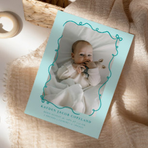 Green Doodle Bows Frame Birth Announcement Photo