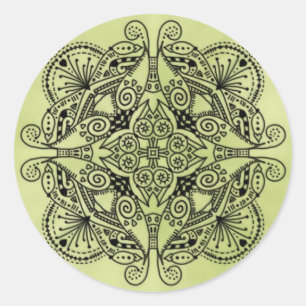 Green doodle design classic round sticker