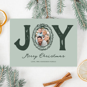 Green Doodle Joy Photo Christmas Holiday Card