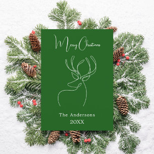 Green doodle reindeer modern Christmas Holiday Card