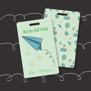 Green Doodle Vertical Nurse Hall Pass Badge