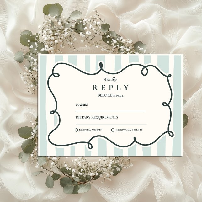 Green Doodle Wavy Frame Wedding RSVP Card (Creator Uploaded)