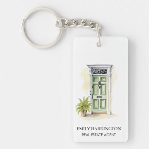 Green Door Watercolor Logo Real Estate Agent Keychain