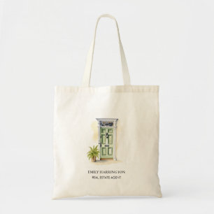 Green Door Watercolor Logo Real Estate Agent Tote Bag