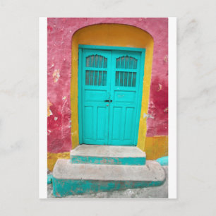 Green doors quaint wooden entrance postcard