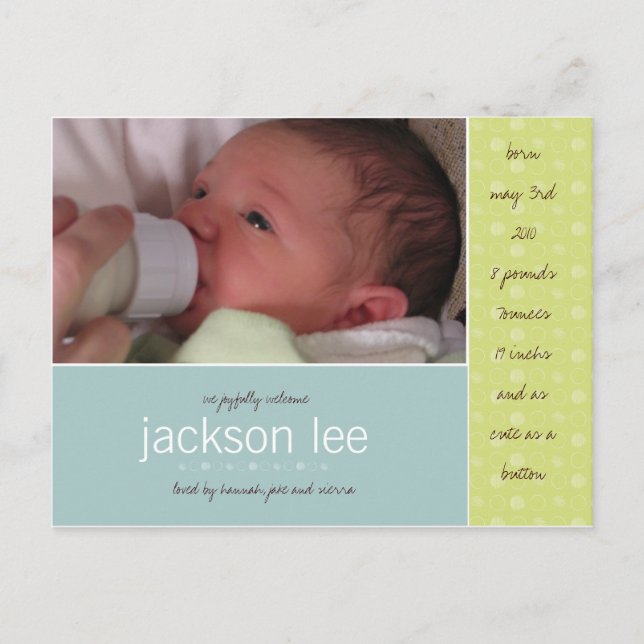 Green Dot Baby Announcement Postcard (Front)
