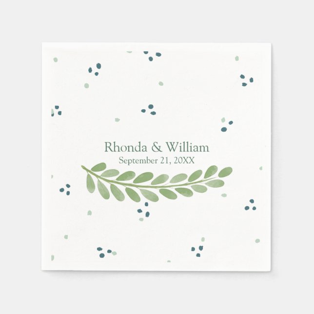 Green Dots and Fern Wedding Napkin (Front)