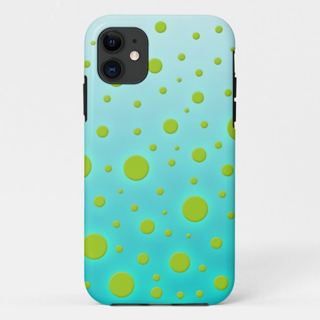 Green Dots over Turquoise Fun Design Case-Mate iPhone Case (Back)