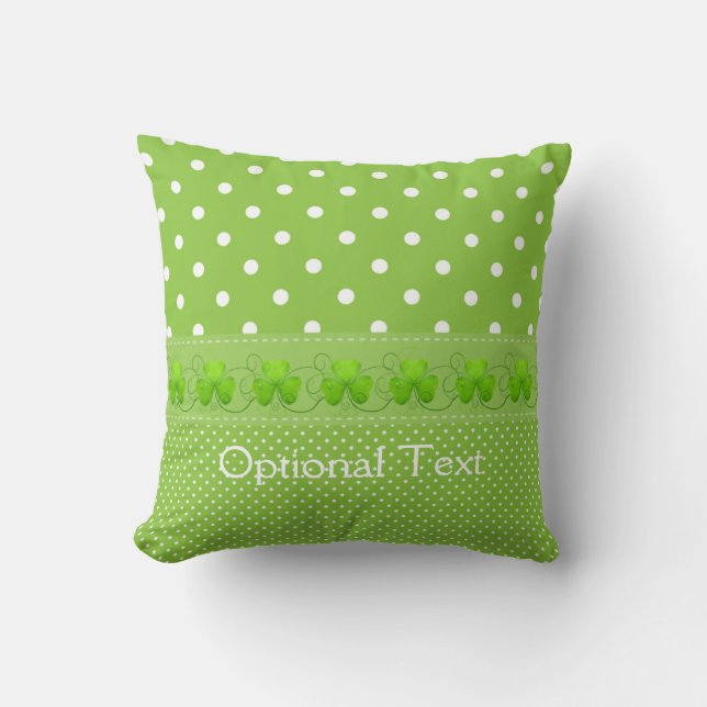 Green, Dots & Shamrocks Throw Pillow (Front)