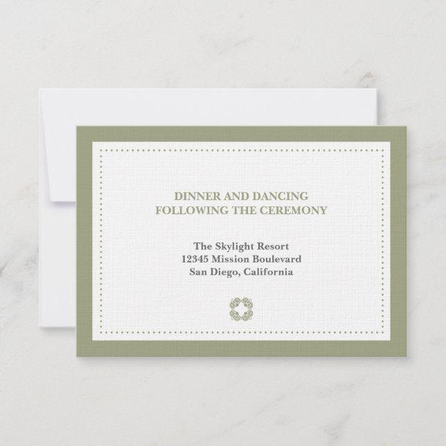 Green dotted border wedding reception enclosure invitation (Front)