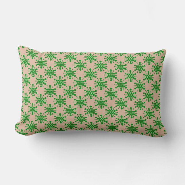 Green dotted star on taupe lumbar pillow (Front)