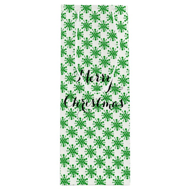 Green dotted stars on white wine gift bag (Front)