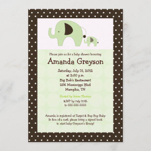 Green Dottie Elephant 5x7 Baby shower Invitation